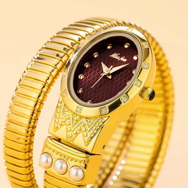 

New Snake - shaped Watch, Elastic Adjustable Trendy Diamond - Inlaid Pearl Waterproof Quartz Women's Watch, Multi-color 1