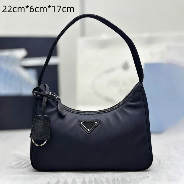 

Designer bag shoulder bag handheld underarm bag wallet recycled nylon classic model classic silver buckle triangular logo zipper closure, #13