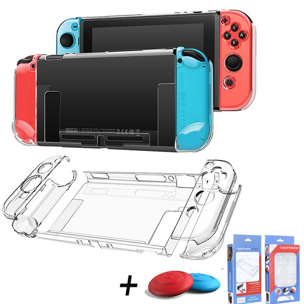 Protective Case for Switch Console Dockable, Clear Hard Cover for Nintendo Switch OLED/Switch with Joycon Controller Grips, 3-in-1 Set Travel Case