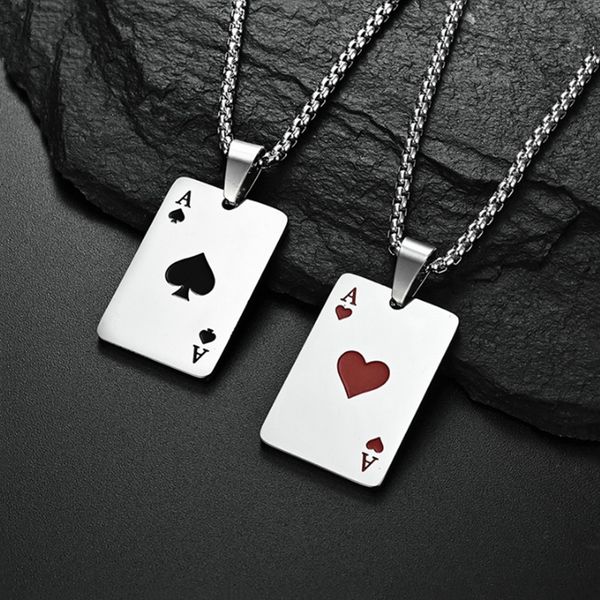 

Lucky Spade Necklace Pendant, Hip-Hop Style Heart Ace of Spades Playing Card Cool Clubbing Pendant, Titanium Steel