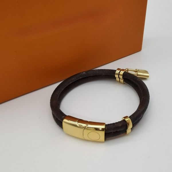 

Double Rope Leather Bracelet High Quality Letter Print Bracelet Unisex Titanium Steel Lock Pendant Bracelet with Logo