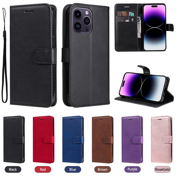 Wallet Phone Case for iPhone 17 Air 16 15 14 13 12 11 Pro Max Samsung S25 S24 S23 S22 S21 Ultra Plus Fe A73 A55 A42 A36 A26 A17 A07 2 Card Slots Solid Color PU Leather Flip Cover