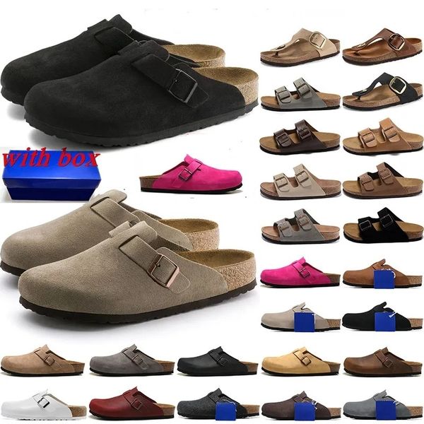 

Designer Clogs Sandals Clog Slippers Cork Flat High Quality Fashion Summer Genuine Leather Slide Favourite Beach Casual Shoes Women Men Size 35-45, Burgundy