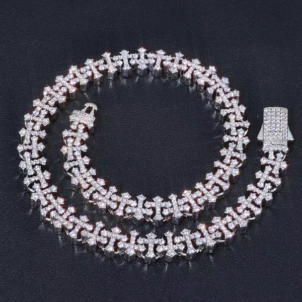 

necklace moissanite chain cuban link width11mm Vvs Moissanite Diamond Iced Out 925 Sterling Silve Hip Hop chains for men