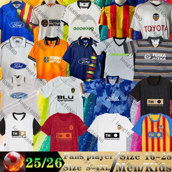 25 26 valencias Soccer Jerseys Retro 91 95 96 97 99 MENDIETA VICENTE ANGULO HUGO 00 01 06 07 18 19 Football Shirts DURO DAVID VILLA PEPELU 2025 2026 men kids kit GUERRA GAYA