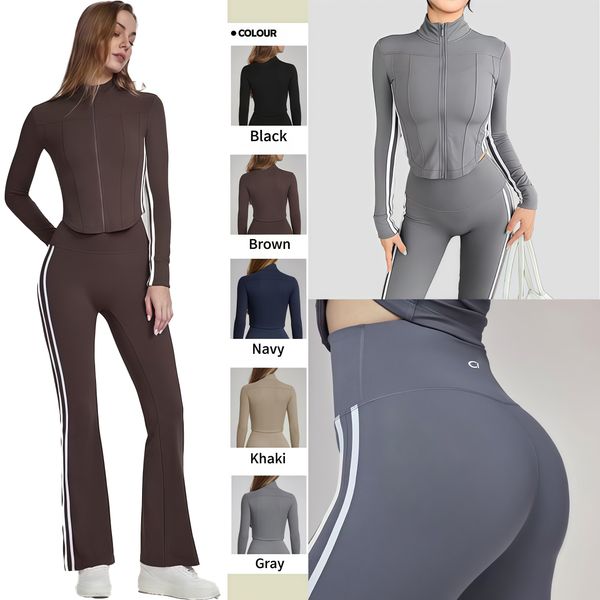 

New slim-fit yoga suit with a stand-up collar jacket high-waisted tummy-control slightly flared trousers, Black