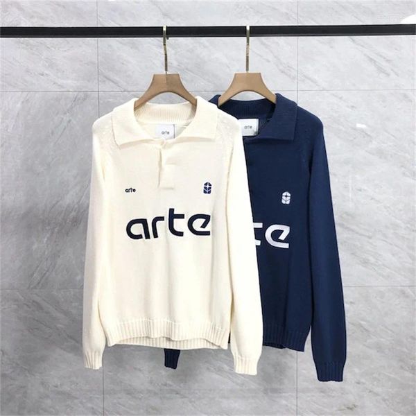 

Men's Sweaters High Quality Letter Jacquard Knitted Sweater Unisex Arte Loose Casual Lapel Long Sleeved Pullover Top, A2