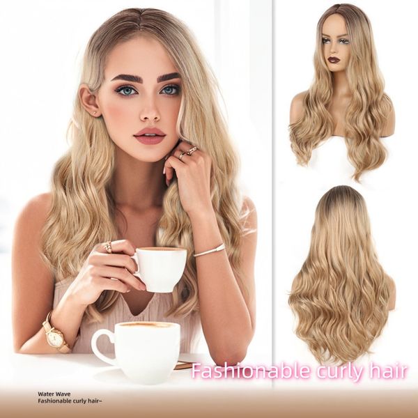 

long wavy curly hair wigs with bangs synthetic fiber hair replacement wigs for women daily party use, Ombre color