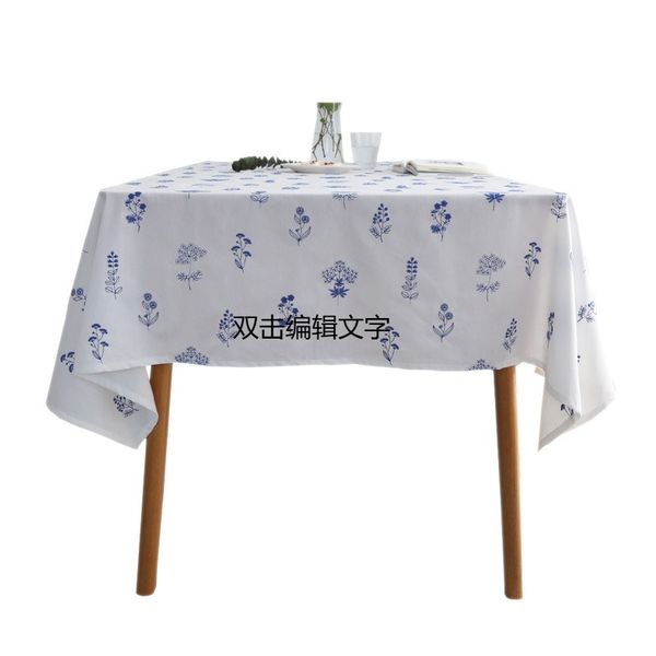 2025 Small Fresh Embroidery Square Dining Table Cloth Blue Embroidery Background White French Round Coffee Table Cloth AF2