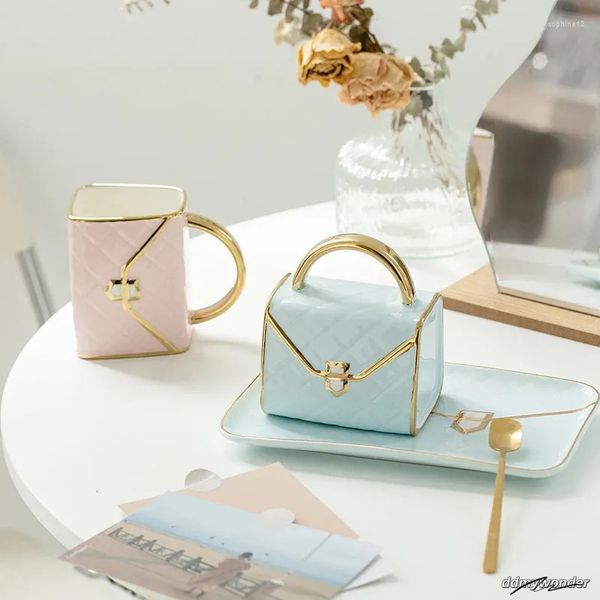 Coffee Mug With Saucer: Ceramic Handbag Design Cup Set, Luxurious Tea & Milk Mugs, Unique Water Drinkware Gift ddmywonder