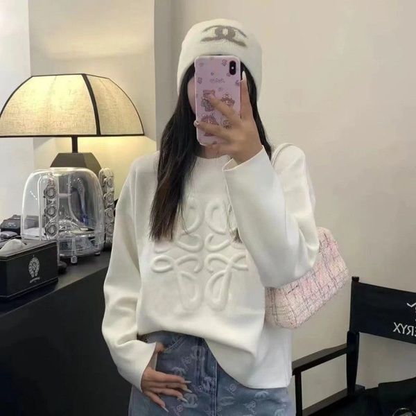 

Designer Women' letter top Autumn/Winter high quality women' fashion embossed letter knitted jumper women' loose sweater top, White