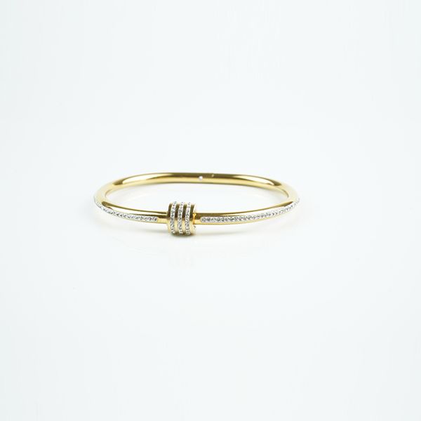 Elegant Ladies' Jewelry: Durable Stainless Steel CZ Bracelet Featuring an Easy-to-Wear Open Buckle Design
