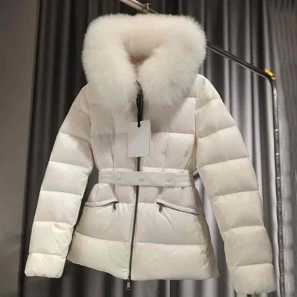 

Women Down Jacket Designer Women Winter Jacket Natural Fur Collar Long Coat Premium Puffer Jackets keep warm Waist Retraction Coat..., White