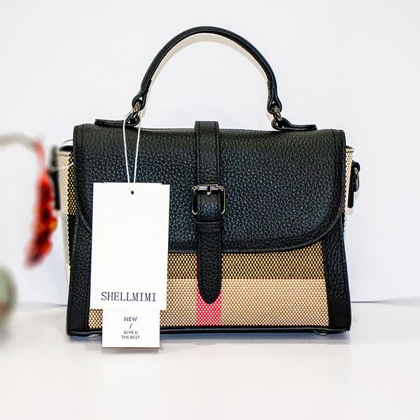 

Shellmini handbag fashion designer women's high-quality business crossbody bag men's checkered shopping large capacity cowhide handbag women's canvas handbag, Brown