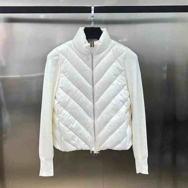 

Designer Women Down Parkas Men Embroidered Badge Stand Collar Knitted Splice Sweater Lightweight Down keep warm fleece Jacket, Color 24