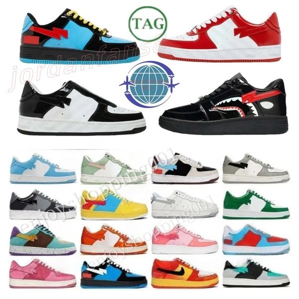 

Popular bapestashoe designer trainer low shark mens shoe lace up stripe adjustable sneaker for man soft leather breathable summer spring fall shos Size 3645, Red