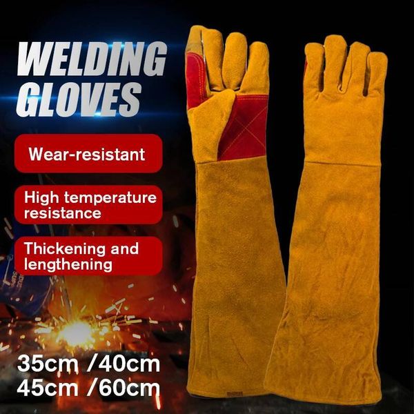 35/40/45/60cm Fireproof Durable Cow Leather Welder Anti-Heat Work Safety Gloves Insulation For Welding Hand Tools ddmysaturn