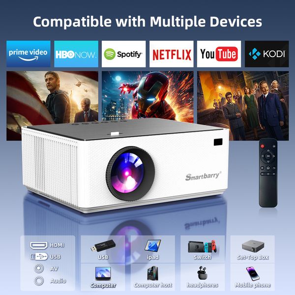 Portable Compact High-Quality SmartBarry Mini Projector for Home Entertainment