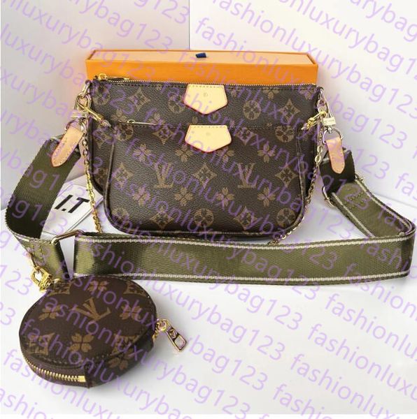 

2025 High qualitys Three piece set Shoulder bag M44823 Womens bags Crossbody Purse Messenger Bags Handbags Flowers Designers PU Leather Hand, Chocolate