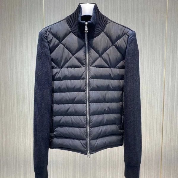 

Designer Women Down Parkas Men Embroidered Badge Stand Collar Knitted Splice Sweater Lightweight Down fleece Jacket003, Color 8