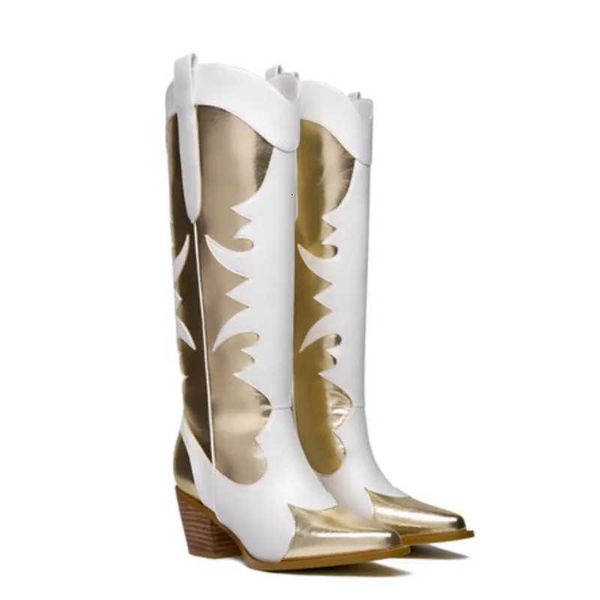 Cowboy Boots for Women 2025 New Knee High Embroidered Western Cowgirl Boots Pointed Toe Chunky Heel Retro Country Boots Shoes W250919