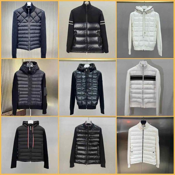 

Designer Women Down Parkas Men Embroidered Badge Stand Collar Knitted Splice Sweater Lightweight Down fleece Jacket, Color 24