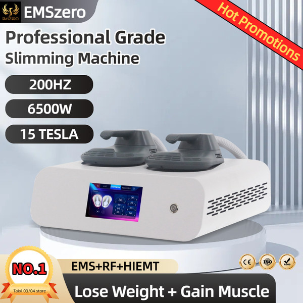 EMSzero RF HIEMT EMS Sculpt Machien Eletric Muscle Stimulator Muscle Massager Fat Burner Weight Loss Butt Lifter Shaper Slimming Machine 15Tesla 200HZ 2/4/5 Handles