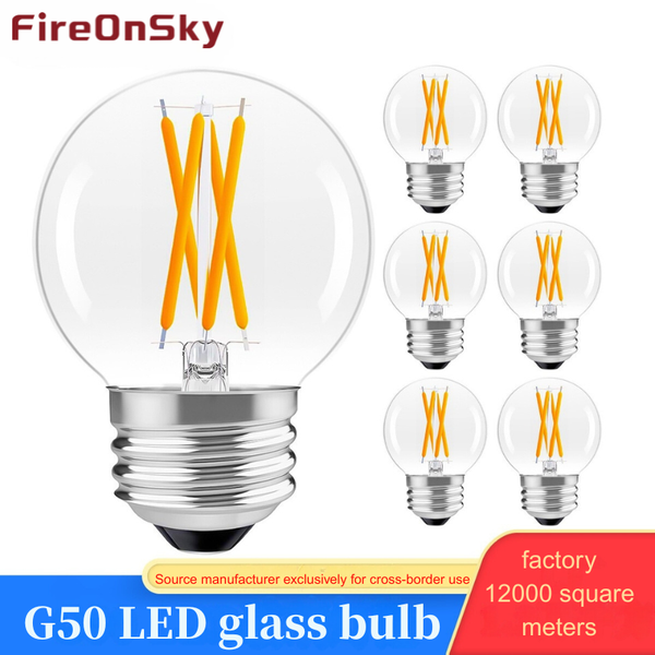 G50 E27 LED Glass Bulb 6W Dimmable, 400LM Warm White 2700K Vintage Edison Bulbs, Shatterproof Filament Lighting for Home Decor, 6-Pack-HCP308