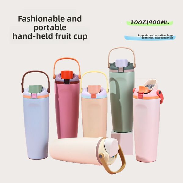 

Simple 30oz Handheld Fruit 304 Stainless Steel Vacuum Insulated Outdoor Portable Dual Drinking Pop-up Cup, Navy blue