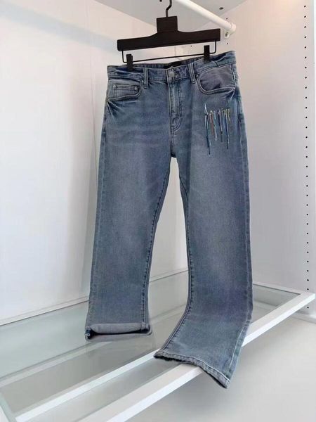 Luxury Designer AMJeans for Men Punk Rock Street Style Washed and Distressed Jeans