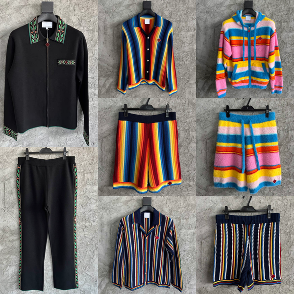 

25AW Casabalnc New Trendy Men and Women Striped Casual Long-Sleeve Hooded Sweatshirt Loose Straight-Leg Mink Fleece Knit Shorts Zip-Up Wool Knitted Cardigan Sweaters, Rose