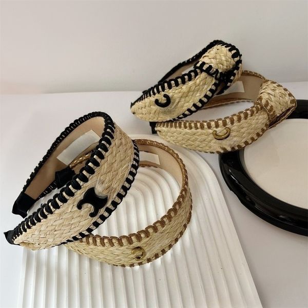 

Designer Headband with Vacation Style Wide Edge Headband Straw Woven Vintage Headband High-quality Hair Accessories