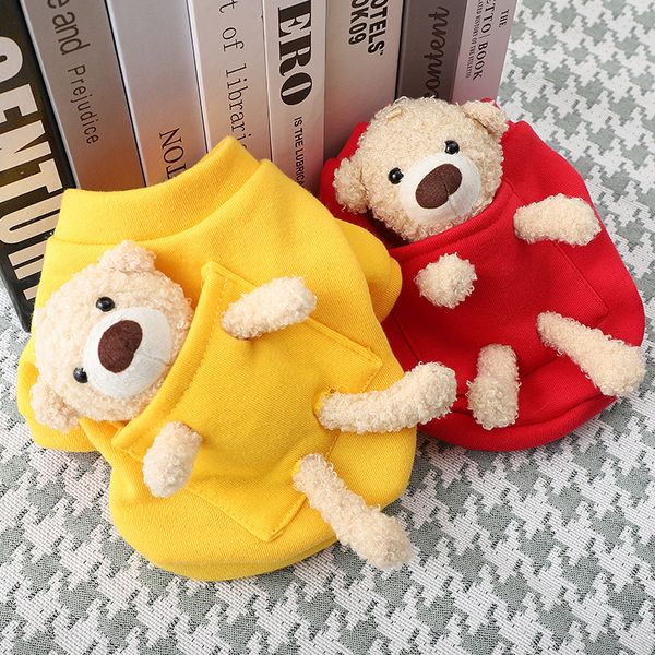 

Autumn and Winter Thin Velvet Cat Hoodie Kitten Dog Warm Cartoon Two Leg Pet Dog Clothes, Berry