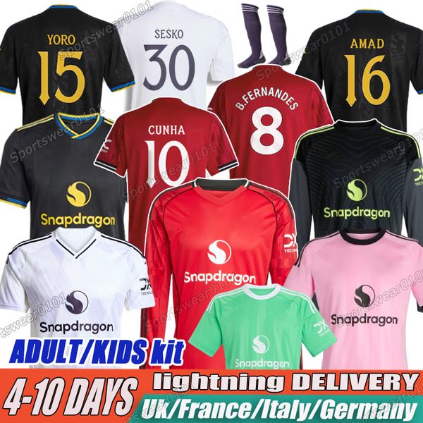 25 26 man unitdejersey Sesko YORO Soccer Jerseys B. FERNANDES CUNHA LAMMENS George MARTINEZ CASEMIRO UNTED Lunar long sleeve fans football shirt kids kits