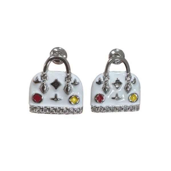 

Designer Earrings Cute and Luxurious Women's Earrings Jewelry Bag-shaped Enamel Earrings Available in Gold and Silver with Box