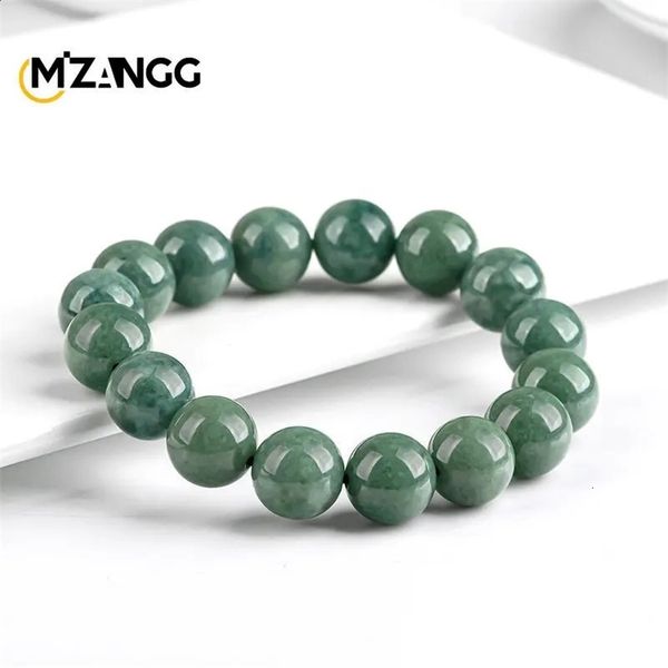 ly Natural A-grade Jadeite Bracelet Bean Green Round Beads Jade Strings Chinese Carving Men and Women Couple Hand Jewelry 241227
