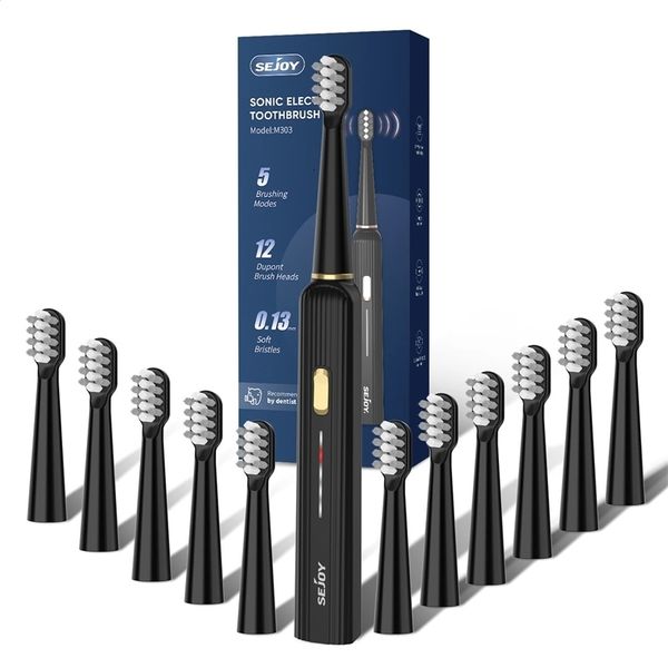 Sejoy Electric Toothbrush USB Rechargeable 12 Replacement Toothbrush Heads 6 Modes Adult Ultrasonic Teeth Cleaning 250206Z260624