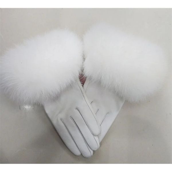 Female Real Leather Gloves With Real Fox Fur Cuff Women Warm Winter Genuine Leather Gloves Ladies Casual Hand Warmer 241223bj