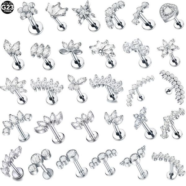 1Pc G23 Labret Ear Tragus Earring Stud Internally Threaded Zircon Lip Rings Cartilage Helix Piercing Body Jewelry 16G 250427