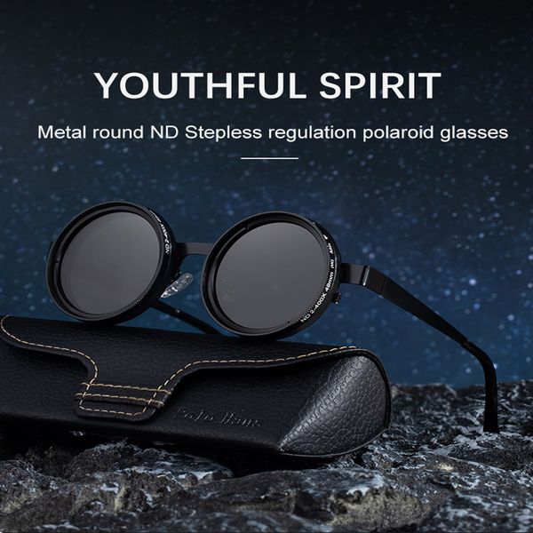 

ND9-Speed Manual Adjustable Dimming Round-Frame Sunglasses - High-End Polarized Anti-Glare UV-Protective Sunwear for Men