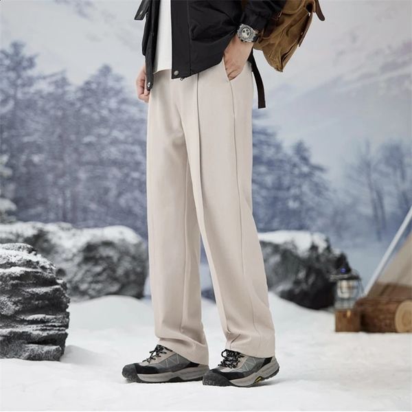 autumn casual suit pants Korean mens pants straight loose sports pants soft wide leg long pocket business pants 240824