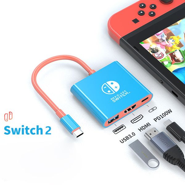 Fort Switch 2 OLED Dock 4K USB 3.0 Hub Adapter USB-C Splitter HD TV Portable HDMI Docking Station PD 100W Charging Cable Travel for Nintendo Laptops PC iPad MacBook Air Pro