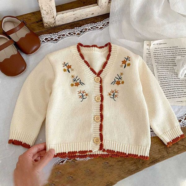 Spring and Autumn New 03 Year Old Baby Sweater Cardigan for Infants and Young Children 03 Year Old Girl Embroidered Long sleev L250923EBPQ