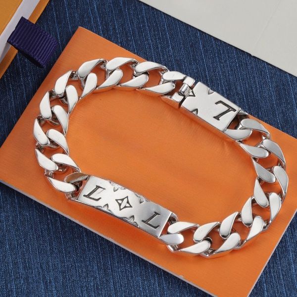 

Designer Men's Bracelet Titanium Steel Bracelet Fashionable Cuban Engraved Printed Letters Couple Bracelet Holiday Gift High Quality Heavy Workmanship