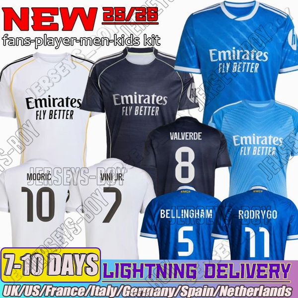 

25 26 camiseta reals madrid Soccer Jerseys kits MBAPPE VINI JR BELLINGHAM Valverde RODRYGO MODRIC Arda Guler 2025 football shirt kids fans player adults kids kit, Black