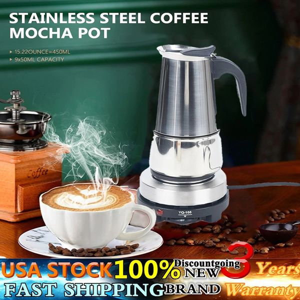 110V Espresso Maker 9 Cup Moka Pot Italian Cuban Greca Stovetop Coffee Maker 250320