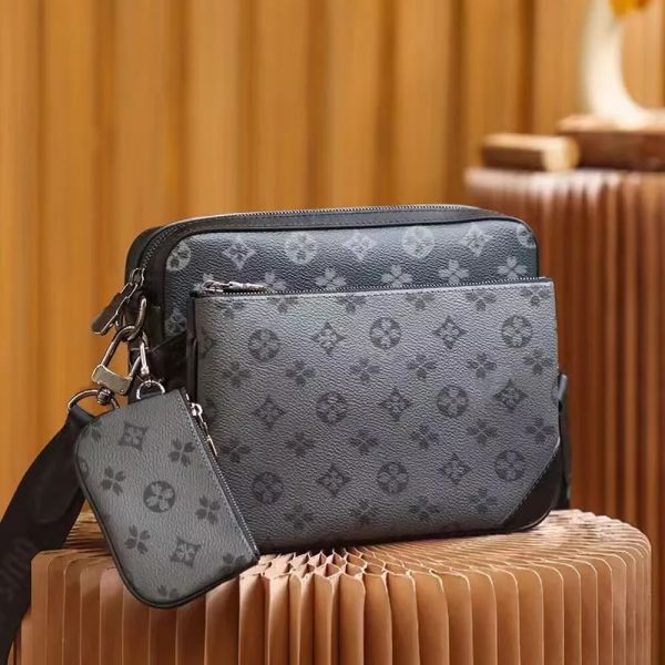 

TOP Fashion Handbags Women Men Leather TRIO Messenger Bags Luxury Shoulder Make up Designer Handbag Tote Man's bag Crossbody Bag, Peach