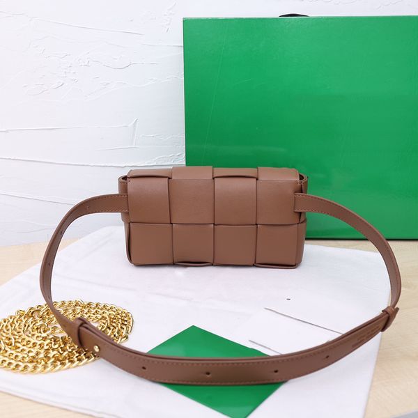Designer Waist Bag Crossbody Bag Belt Bag High Quality Genuine Leather Cowhide Woven Bag with Gold Chain Brown Purse Luxury Shoulder Bag Designer Fanny Pack