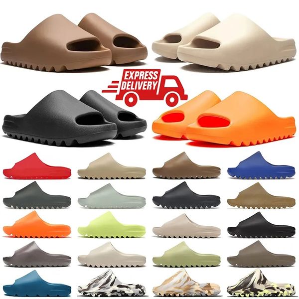 

Designer slippers mens slides sandals Bone Onyx Resin Flax Azure Flax Glow green MX rubber comfortable womens outdoor summer beach slipper men slide shoes, Grey