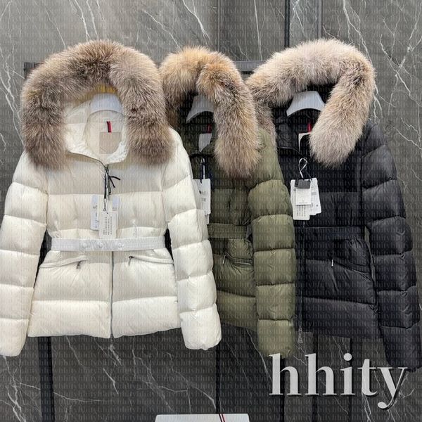 

Designer winter boed short down jackets fur coats real raccoon hair collar Puffer jacket women parkas with belt lady cotton coat outerwear, 13#
